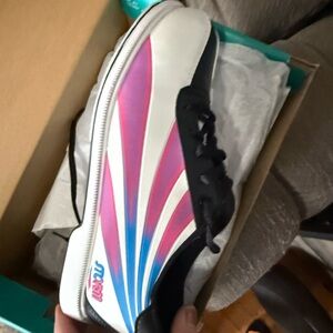 White bowling shoes with Pink and Blue Accents